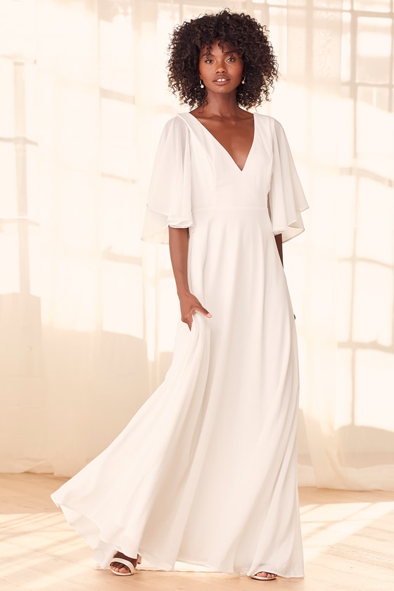 White Chiffon Floor Length Dress